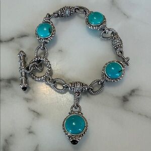Judith Ripka Sterling silver, turquoise, and citrine toggle bracelet
